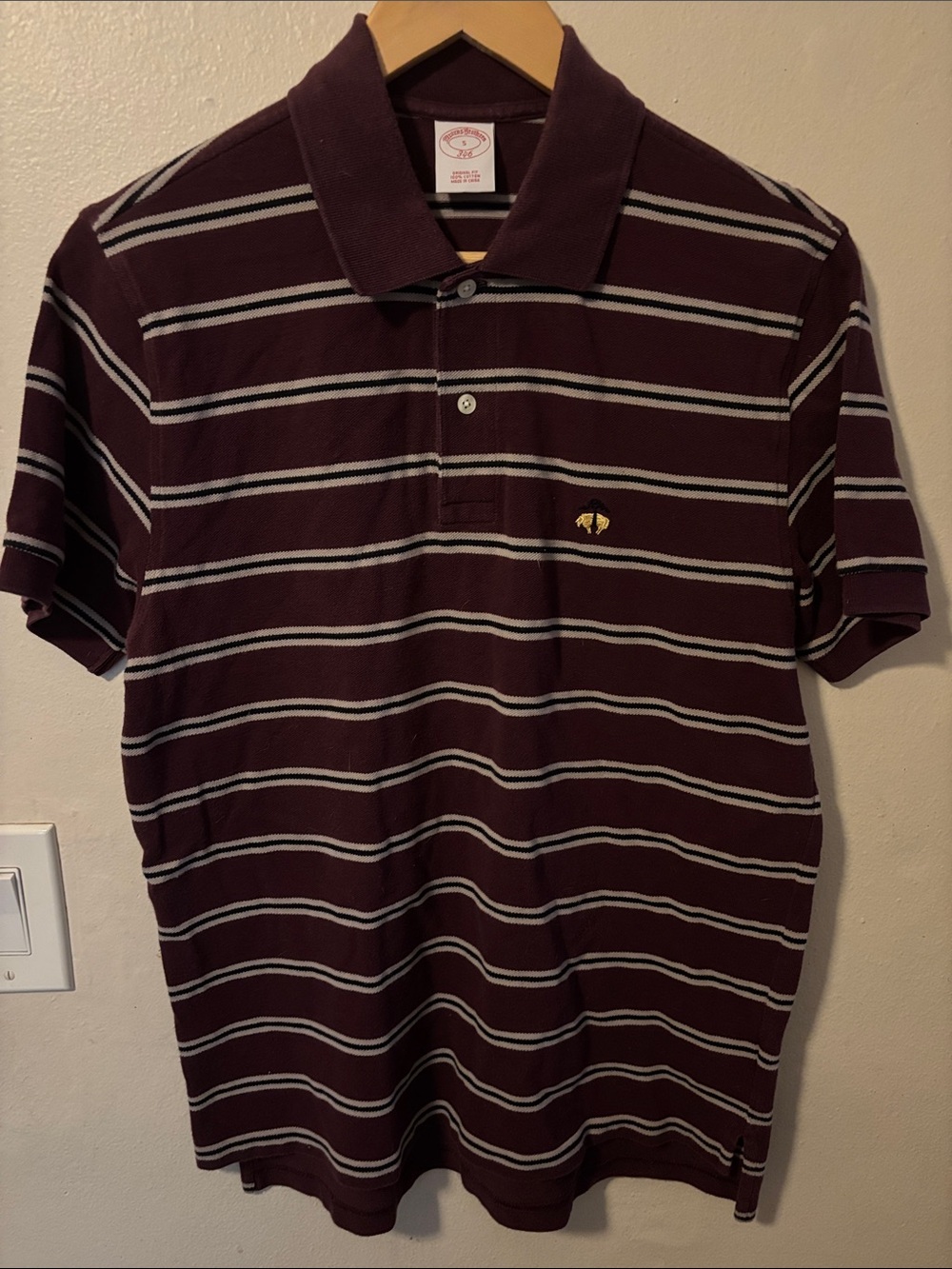 Brooks Brothers Burgundy Striped Polo with White and Gray Accents